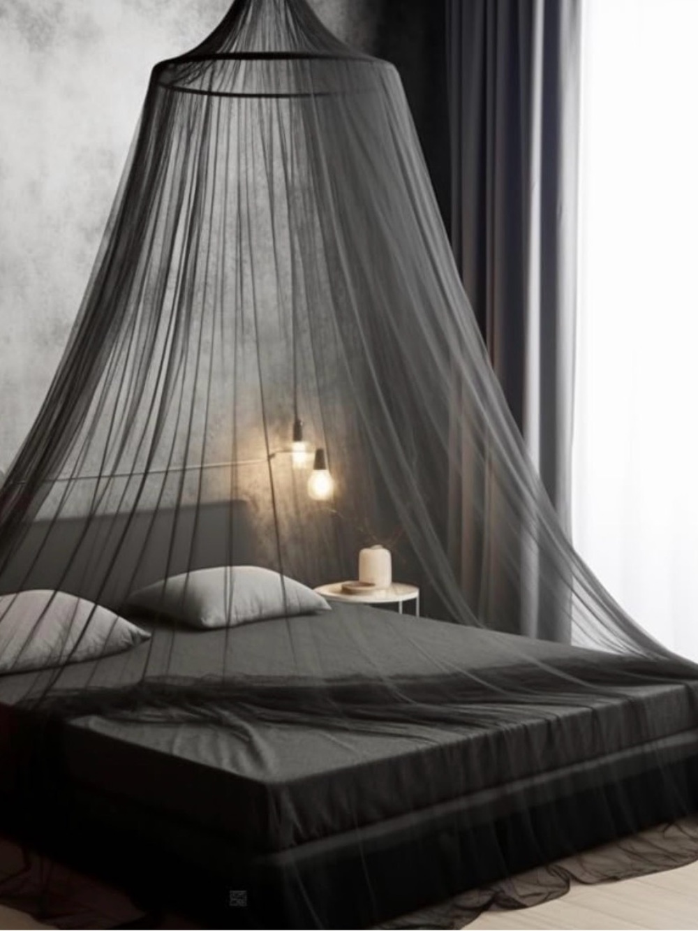 Black Bed Canopy with gold stars - Elegant Bedroom Draping